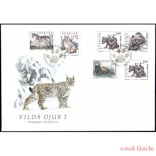 Suecia Sweden SPD FDC 1738/38A 1993 Fauna Animales salvajes de Suecia Sobre primer día