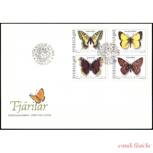 Suecia Sweden SPD FDC 1759/62 1993 Fauna Mariposas Sobre primer día