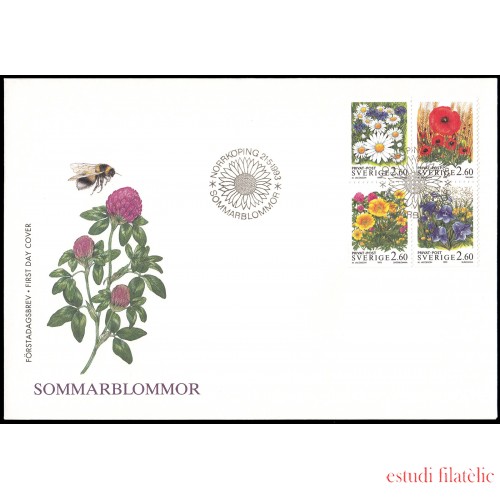 Suecia Sweden SPD FDC 1763/66 1993 Tarifa reducida Flores campestres Sobre primer día