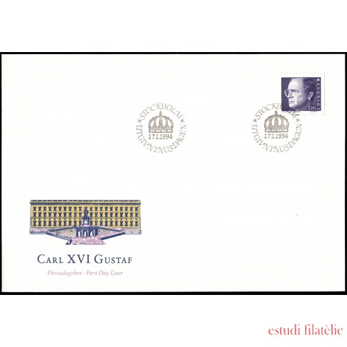 Suecia Sweden SPD FDC 1785 1994 Rey Carlos Gustavo XVI Sobre primer día