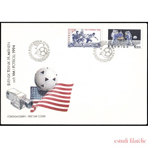 Suecia Sweden SPD FDC 1805/06 1994 Copa del mundo de fúlbol en E.E.U.U., 25 aniv. del primer hombre en la luna Sobre primer día