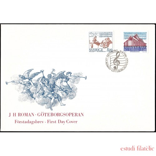 Suecia Sweden SPD FDC 1825/26 1994 300 aniv. nacimiento del músico Johan Helmich Roman, Inauguración de la Ópera de Goteborg Sobre primer día 