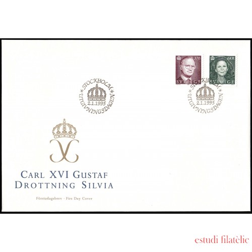 Suecia Sweden SPD FDC 1847/48 1995 Rey Carlos Gustavo XVI y Reina Silvia Sobre primer día