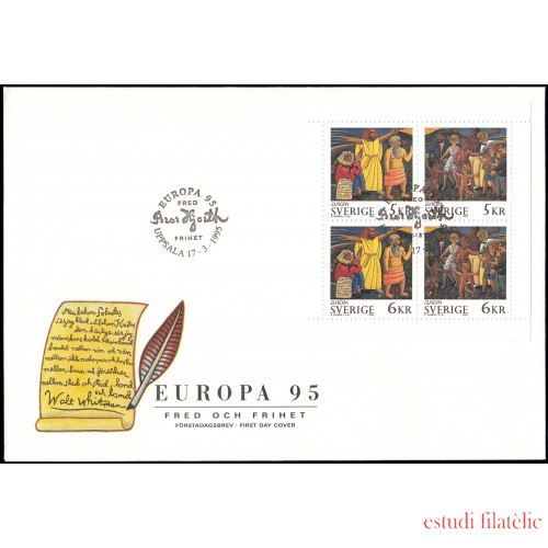 Suecia Sweden SPD FDC 1853/56 1995 Europa Paz y libertad Sobre primer día