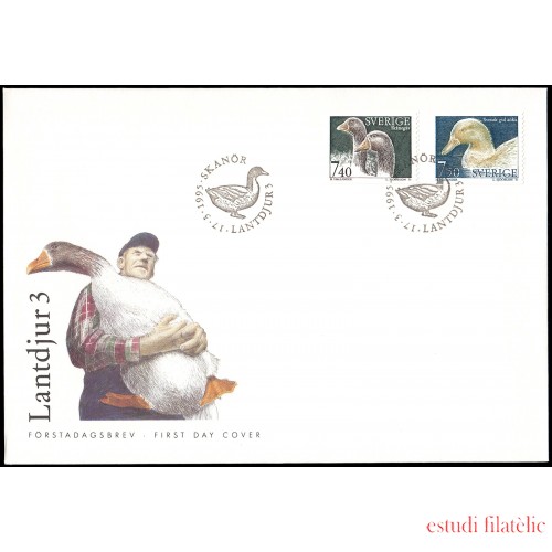 Suecia Sweden SPD FDC 1851/52 1995 Fauna Animales de cría Sobre primer día