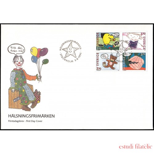 Suecia Sweden SPD FDC 1877/80 1995 Sellos con mensajes Dibujos infantiles Sobre primer día