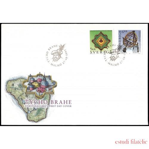 Suecia Sweden SPD FDC 1892/93 1995 Homenaje a Tycho Brahe astrónomo danés Sobre primer día