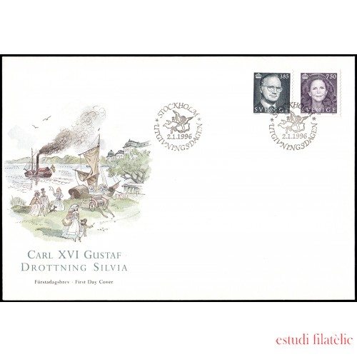 Suecia Sweden SPD FDC 1903/04 1996 Rey Carlos Gustavo XVI y Reina Silvia Sobre primer día