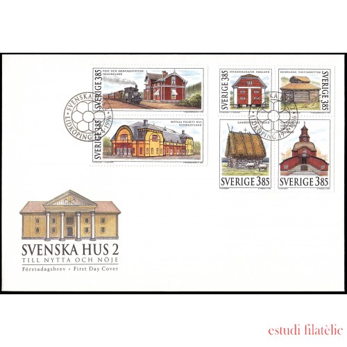 Suecia Sweden SPD FDC 1919/24 1996 Casas suecas Edificios públicos Sobre primer día