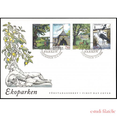 Suecia Sweden SPD FDC 1937/40 1996 El Ekoparken parque nacional urbano en Estocolmo Sobre primer día