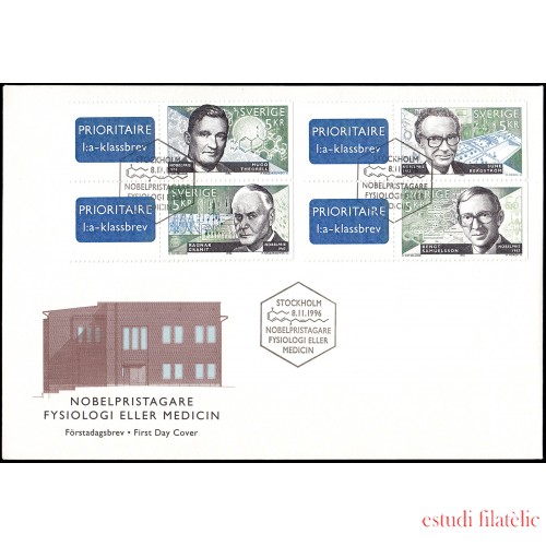 Suecia Sweden SPD FDC 1954/57 1996 Galardonados suecos con el Premio Nobel de Medicina Sobre primer día