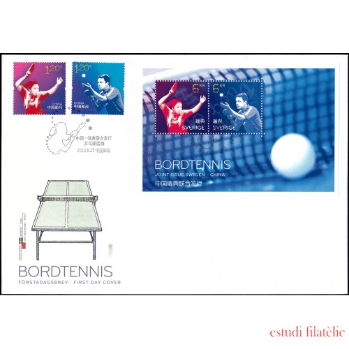 Suecia Sweden  SPD FDC F2935 2013 Tenis de mesa Emisión conjunta China-Suecia Sobre primer día