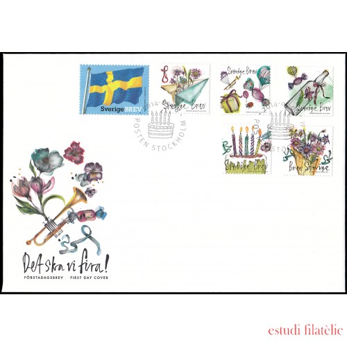 Suecia Sweden  SPD FDC 2968/73 2014 Festividades de verano, Bandera nacional Sobre primer día