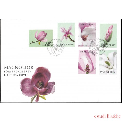 Suecia Sweden  SPD FDC 3029/33a 2015 Flora Flores Magnolias Sobre primer día