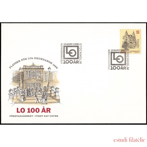 Suecia Sweden SPD FDC 2030 1998 Centenario de LO Confederación general sueca del trabajo Sobre primer día