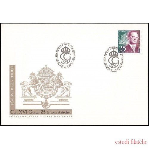 Suecia Sweden SPD FDC 2045 1998 25 aniv. reinado del rey Carlos Gustavo XVI Sobre primer día