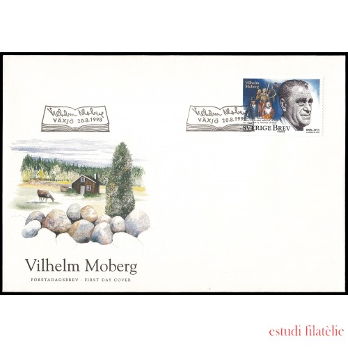 Suecia Sweden SPD FDC 2052 1998 centenario del nacimiento del escritor Vilhelm Moberg Sobre primer día