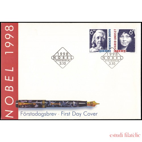 Suecia Sweden SPD FDC 2064/65 1998 Premios Nobel de literatura Nadine Gordimer y Sigrid Undset Sobre primer día