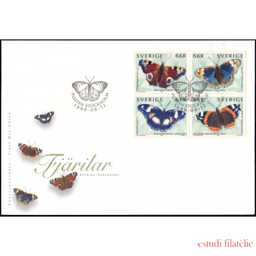 Suecia Sweden  SPD FDC 2107/10 1999 Fauna Mariposas Sobre primer día