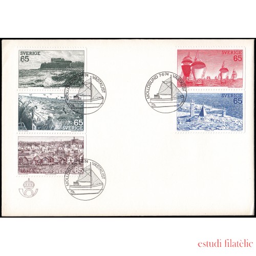 Suecia Sweden SPD FDC 833/37 1974 Turismo Paisajes de la costa Sobre primer día