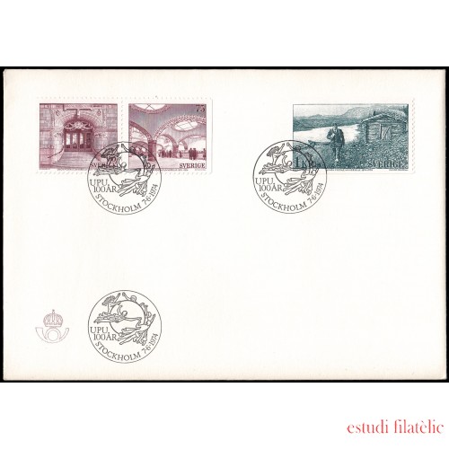 Suecia Sweden SPD FDC 838/40 1974 Centenario de la U.P.U. Sobre primer día