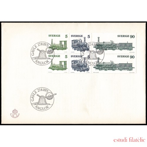 Suecia Sweden SPD FDC 892/94 1975 Locomotoras de vapor Sobre primer día