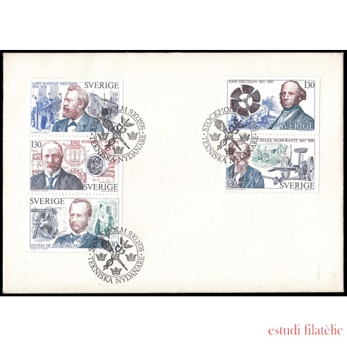 Suecia Sweden SPD FDC 939/43 1976 Personalidades Inventores Sobre primer día