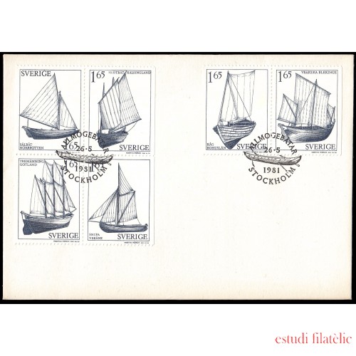 Suecia Sweden SPD FDC 1134/39 1981 Barcos de diferentes regiones Sobre primer día