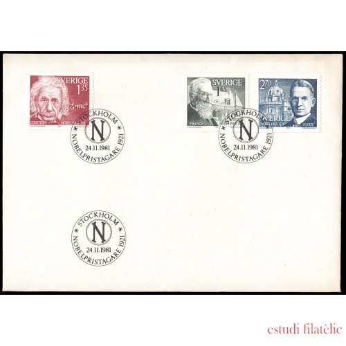 Suecia Sweden SPD FDC 1155/57 1981 Galardonados con el premio Nobel 1921 Sobre primer día