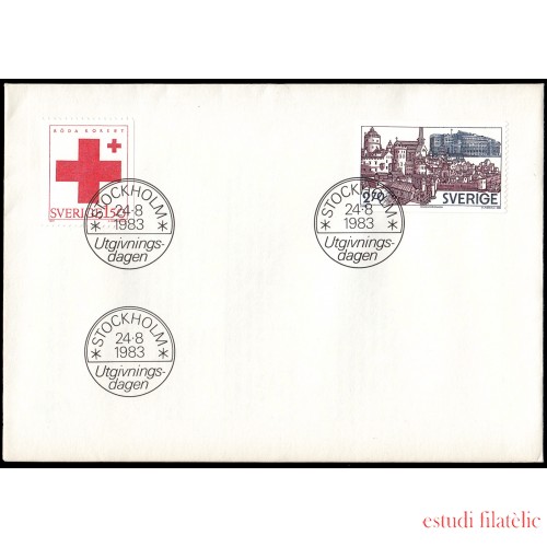 Suecia Sweden SPD FDC 1233/34 1983 Cruz Roja, Regreso del parlamento a la isla de Helgeandsholmen Sobre primer día