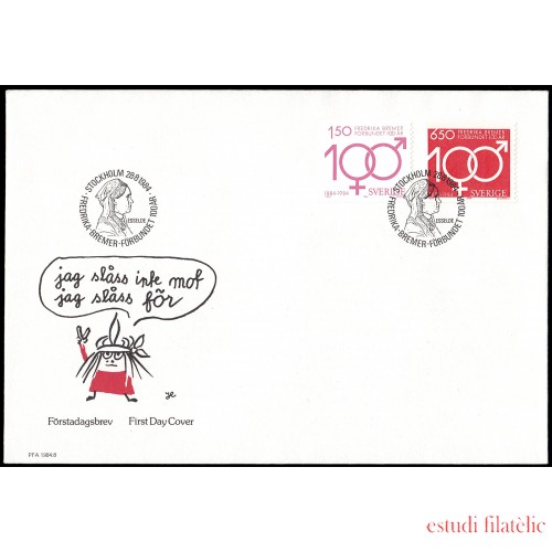 Suecia Sweden SPD FDC 1280/81 1984 Centenario de la Asociación Frederika Bremer por los derechos de la mujer Sobre primer día