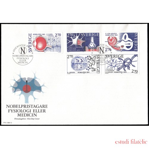 Suecia Sweden SPD FDC 1293/97 1984 Galardonados con el premio Nobel de fisiología y medicina Sobre primer día