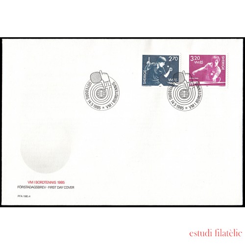 Suecia Sweden SPD FDC 1308/09 1985 Campeonatos del mundo de tenis mesa Sobre primer día