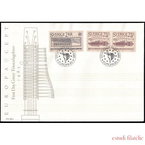 Suecia Sweden SPD FDC 1310/11a 1985 Año europeo de la música Antiguos instrumentos musicales Sobre primer día