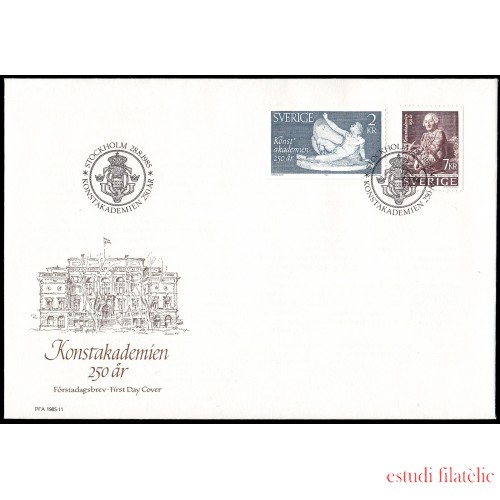 Suecia Sweden SPD FDC 1329/30 1985 250 aniv. de la Real Academia de Bellas Artes Sobre primer día