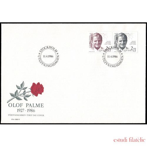 Suecia Sweden SPD FDC 1366a 1986 Homenaje a Olof Palme Sobre primer día