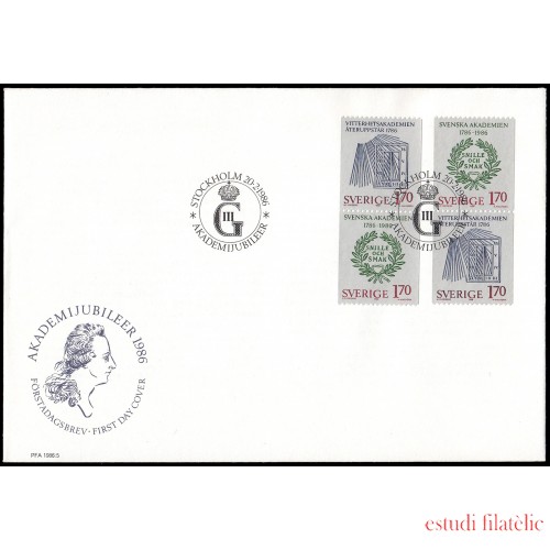 Suecia Sweden SPD FDC 1364a/65a 1986 200 aniv. Academia Bellas Artes suecaSobre primer día 