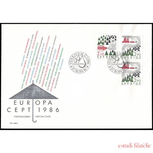 Suecia Sweden SPD FDC 1377/78a 1986 Europa Protección de la naturaleza Sobre primer día