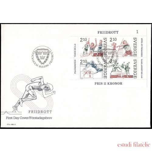 Suecia Sweden  SPD FDC HB14 1986 Atletismo en Suecia Sobre primer día