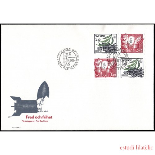 Suecia Sweden SPD FDC 1389a/90a 1986 Por la paz y la libertad Sobre primer día