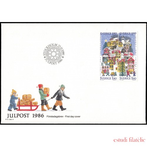 Suecia Sweden SPD FDC 1391/94 1986 Navidad Escenas de invierno Sobre primer día