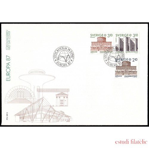 Suecia Sweden SPD FDC 1410/11a 1987 Europa Arquitectura moderna Sobre primer día