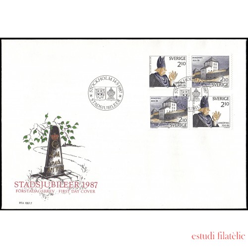 Suecia Sweden SPD FDC 1413a/14a 1987 Aniv de la fundación de las ciudades suecas Linköping y Nyköping Sobre primer día