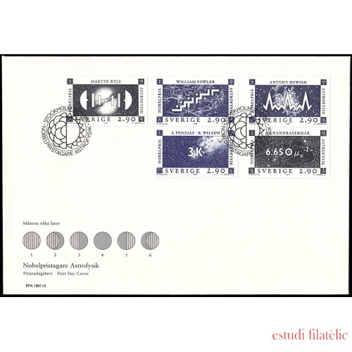 Suecia Sweden SPD FDC 1439/43 1987 Galardonados con el premio Nobel en astrofísica Sobre primer día