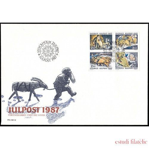 Suecia Sweden SPD FDC 1444/47 1987 Navidad Creencias en el mundo rural Sobre primer día