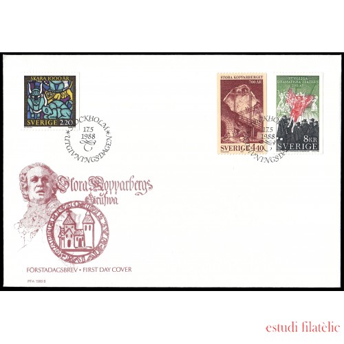 Suecia Sweden SPD FDC 1474/76 1988 Aniversarios Sobre primer día