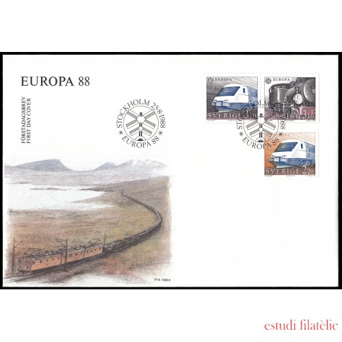 Suecia Sweden SPD FDC 1477/79 1988 Europa Transporte y comunicación Sobre primer día