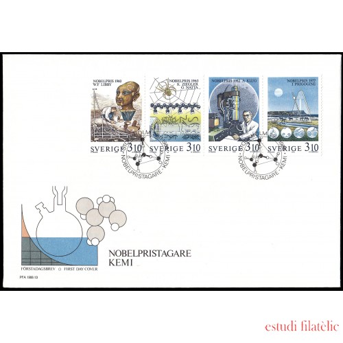 Suecia Sweden SPD FDC 1492/95 1988 Galardonados con el premio Nobel de química Sobre primer día