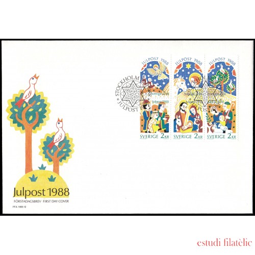 Suecia Sweden SPD FDC 1496/01 1988 Navidad El evangelio según San Lucas Sobre primer día