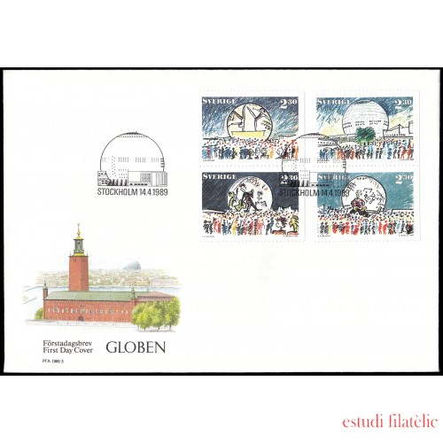 Suecia Sweden SPD FDC 1512/15  1989 Le Globe nuevo palacio deportivo de Estocolmo Sobre primer día